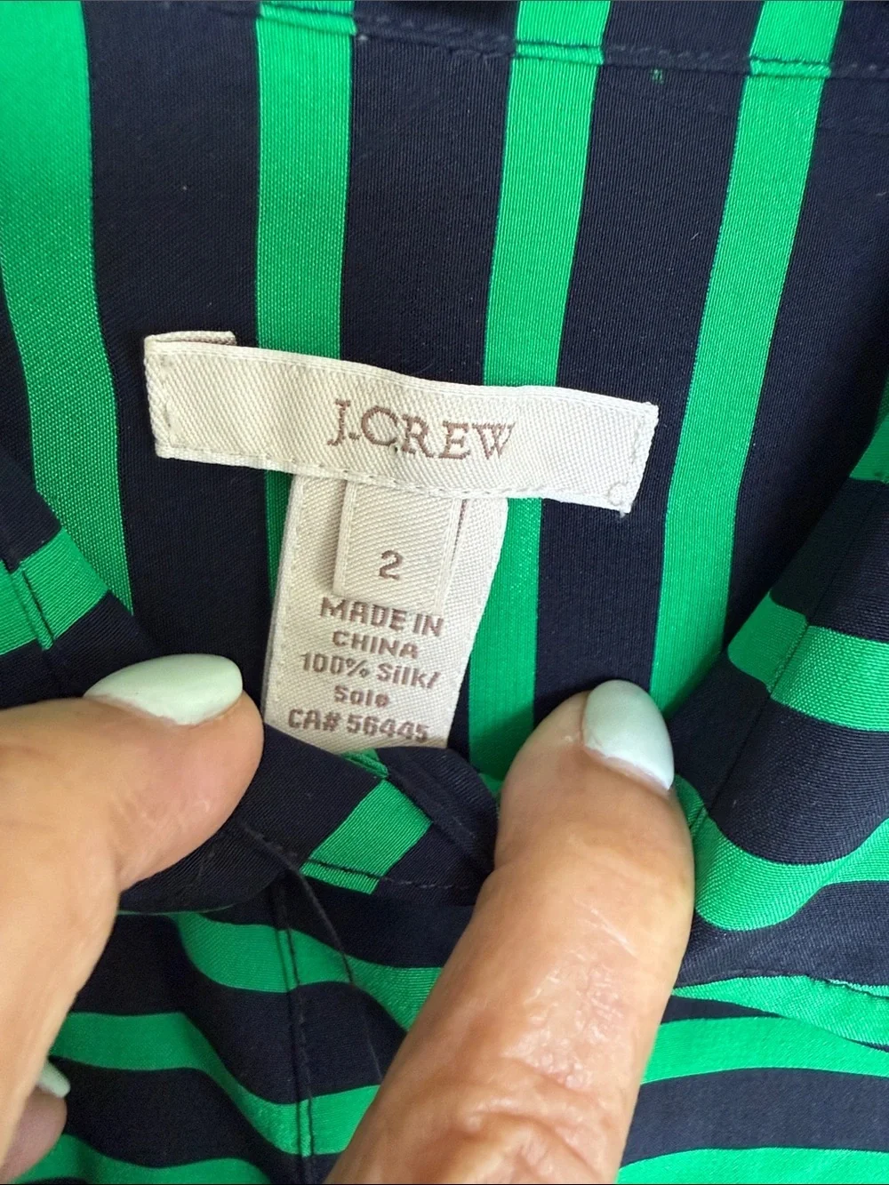 J. Crew Green and Black 100% Silk Striped Button-Down Shirt
